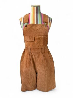 Vintage BB Dakota Leatherwear Genuine Leather Short Overalls Coveralls Romper